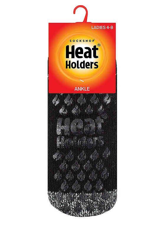 Heat Holders 1 Pair Ladies Black Plain Ankle Slipper Socks - Pisa