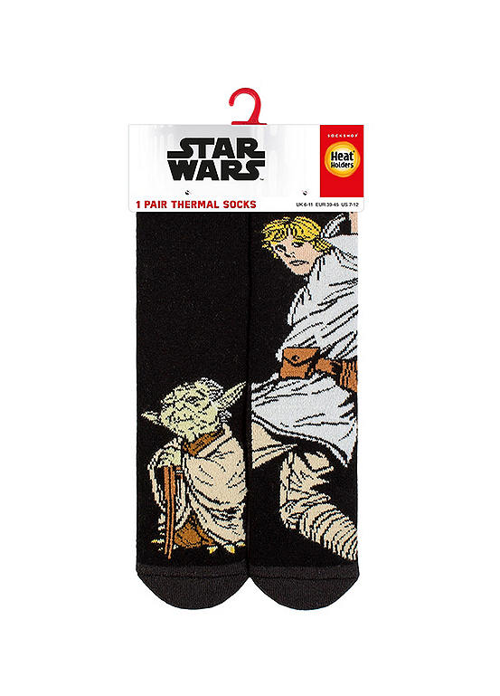 Heat Holders 1 Pair Mens Lite Socks - Star Wars - Luke & Yoda Black