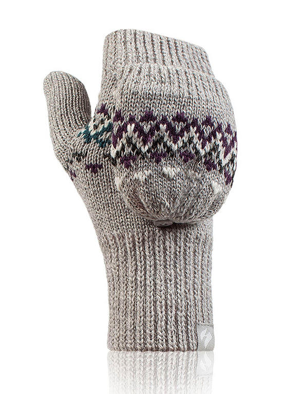 Heat Holders Ladies Light Grey Jacquard Converter Mittens