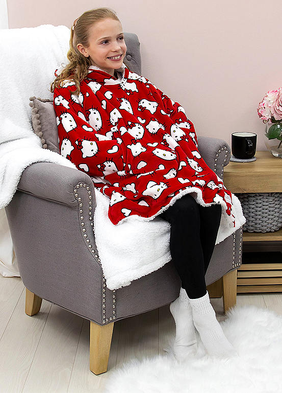 Hello Kitty Love Hearts Wearable Hooded Fleece Blanket