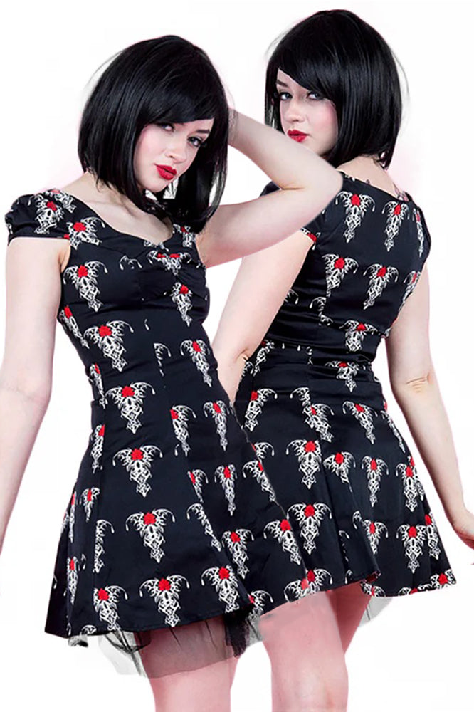 H&R London Black Tribal Tattoo Mini Dress UK10, UK14