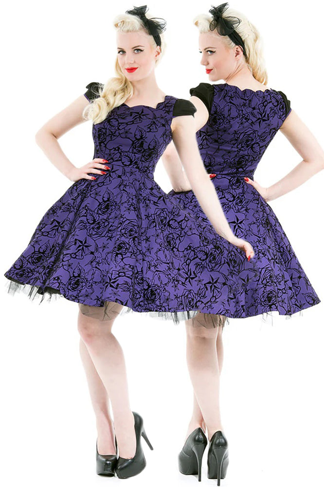 H&R London Purple Evening Swing Dress (UK8)