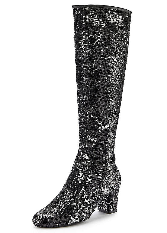 LASCANA Glitter Knee High Zip Boots