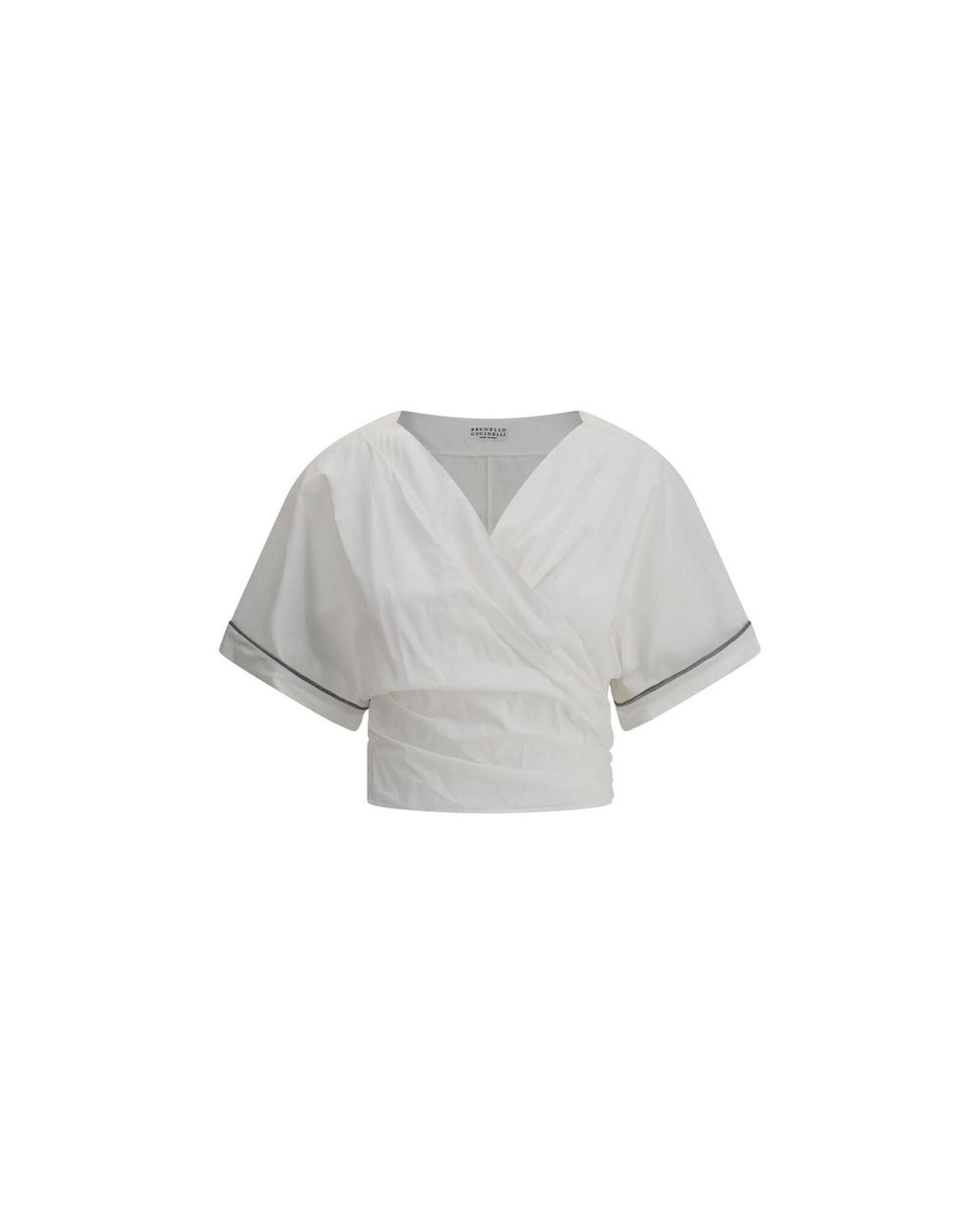 Wrap Short Sleeve Top- White Shirts