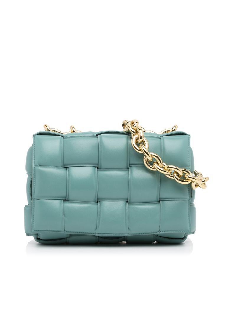 Preloved Handcrafted Leather Shoulder Bag with Chain Accent-