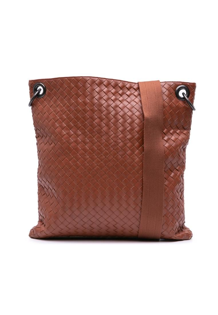 Preloved Intrecciato Leather Crossbody Bag- Brown