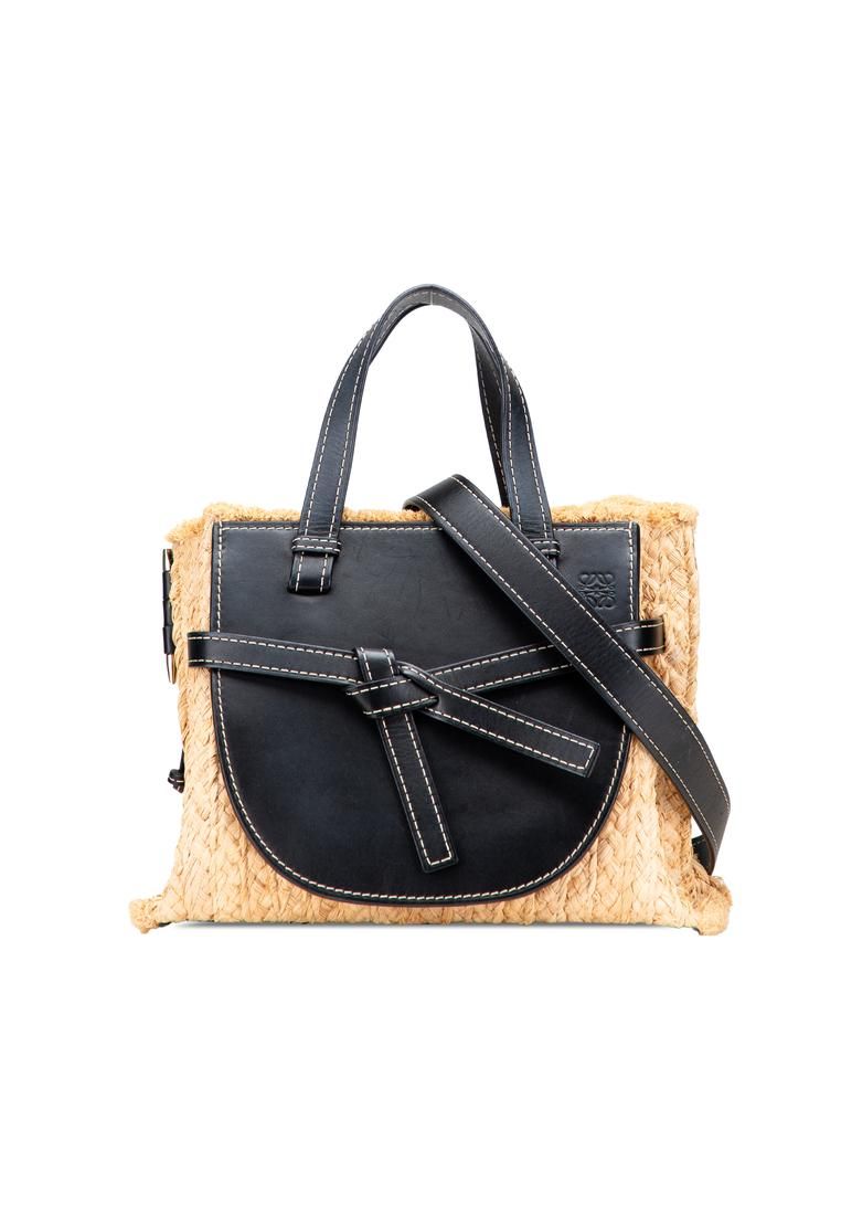 Preloved Textured Basket Tote Bag with Handles and Detachable Shoulder