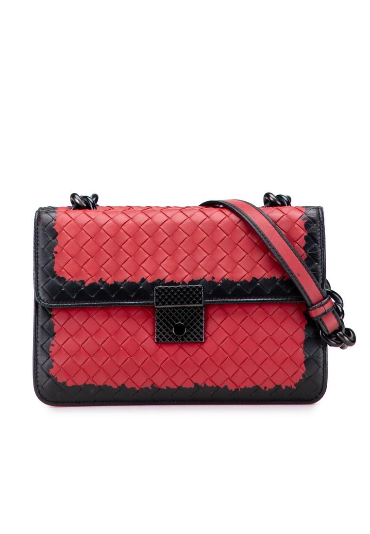 Preloved Woven Leather Shoulder Bag- Red