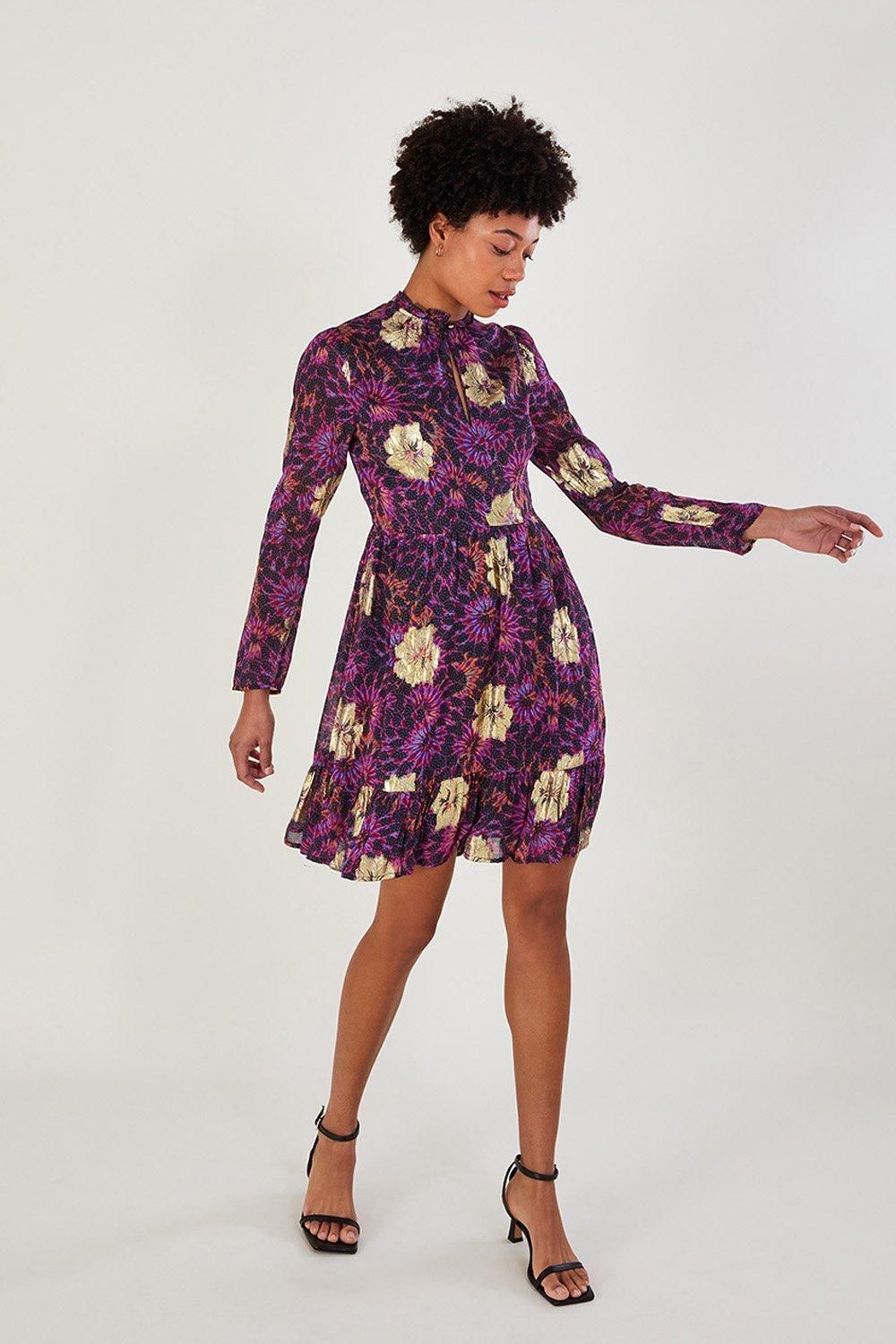 'Heather' Metallic Print Short Dress