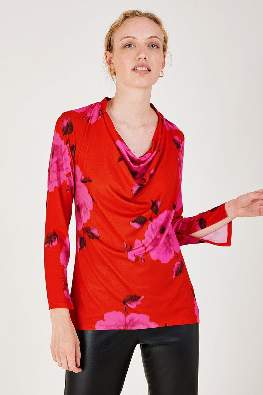 Cowl Floral Print Jersey Top