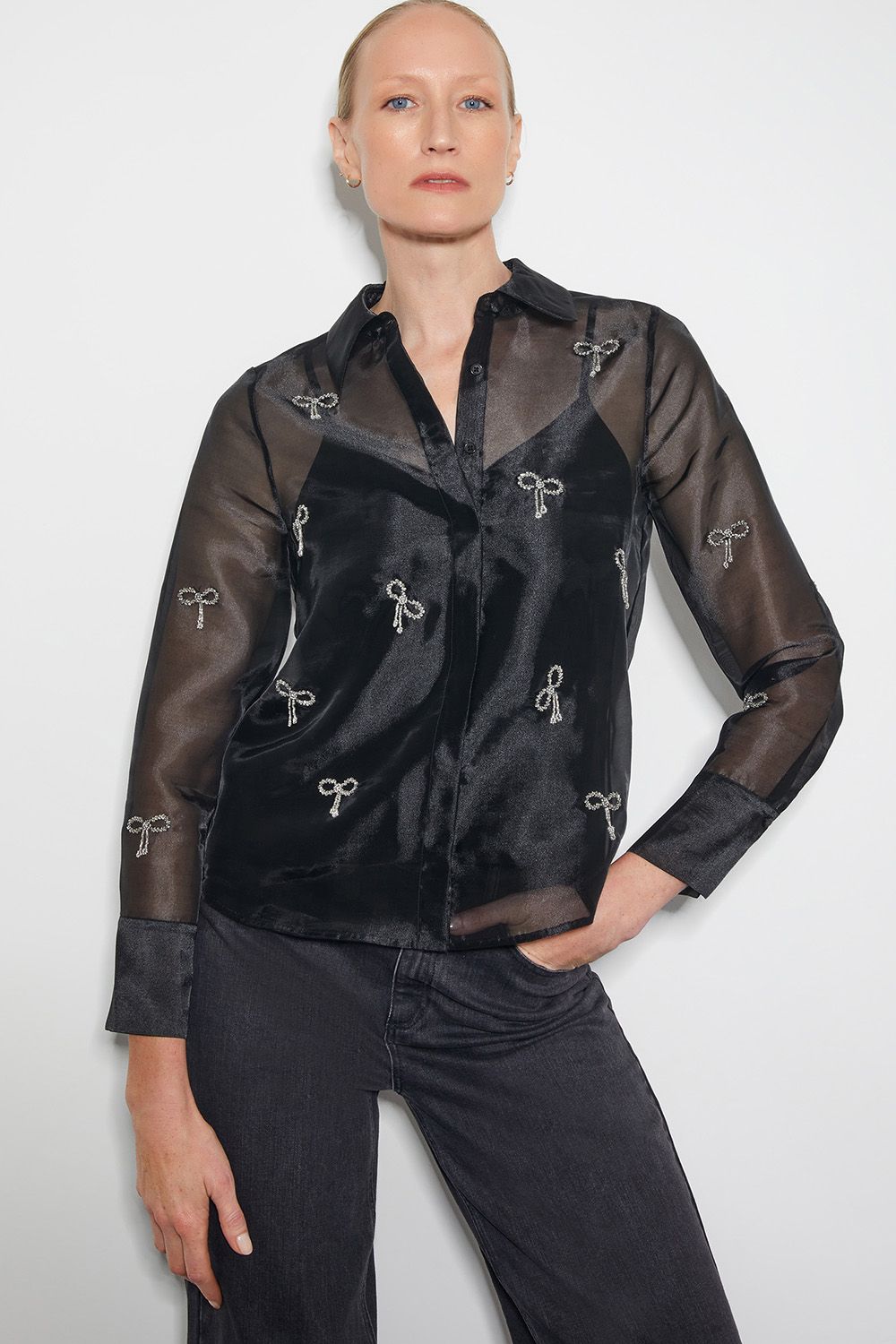 Betty Bow Organza Blouse Black