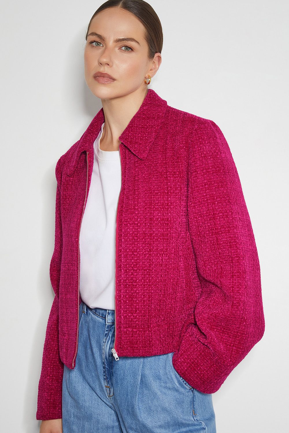 Teagan Tweed Crop Jacket Pink