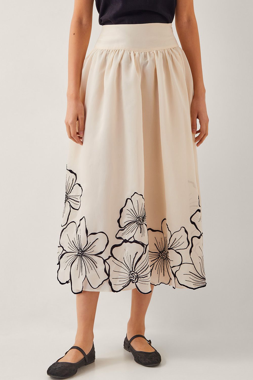 Bridget Embroidered Midi Skirt Ivory