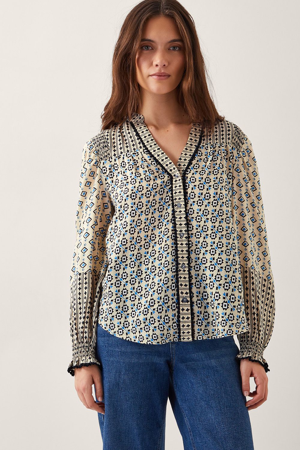 Jemmie Geometric Print Blouse Ivory