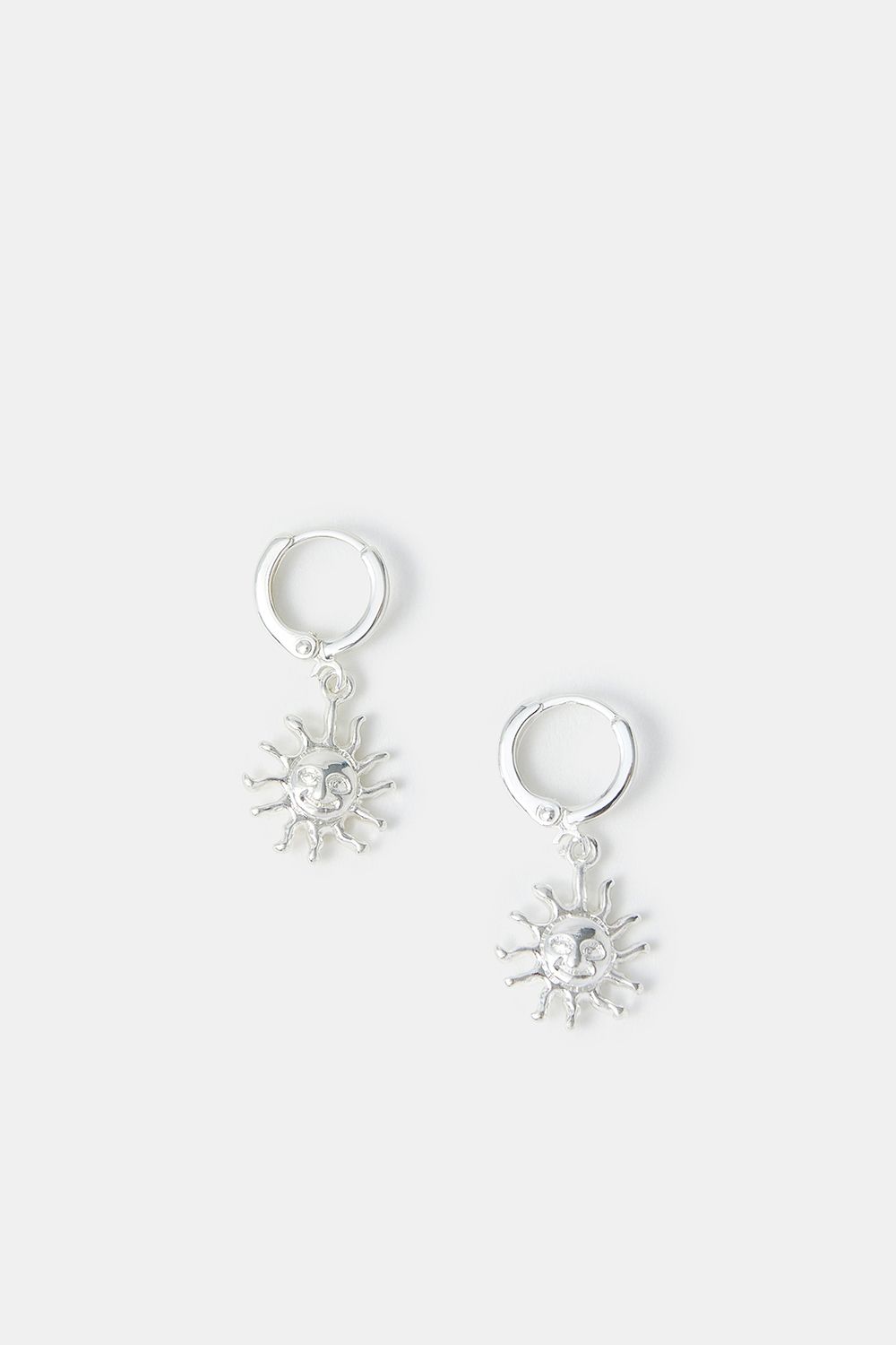 Sterling Silver-Plated Sun Charm Hoop Earrings