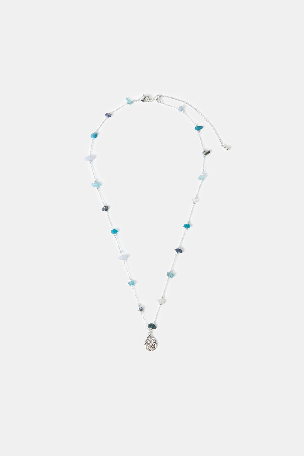 Sterling Silver-Plated Beaded Leaf Pendant Necklace