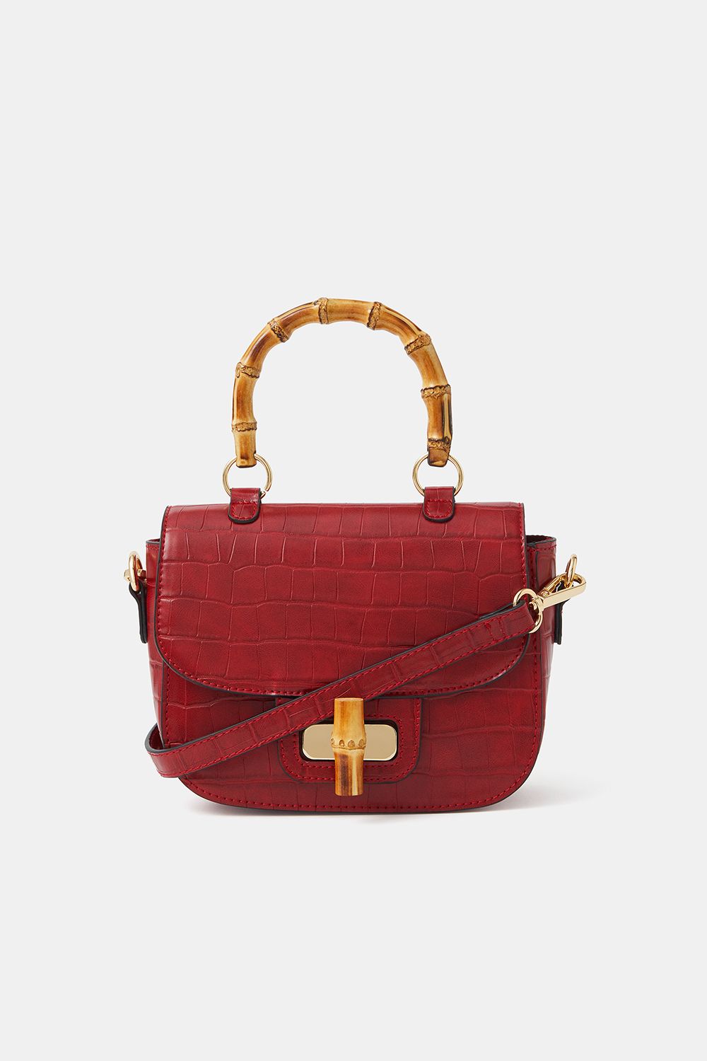 Bamboo Handle Croc Crossbody Bag