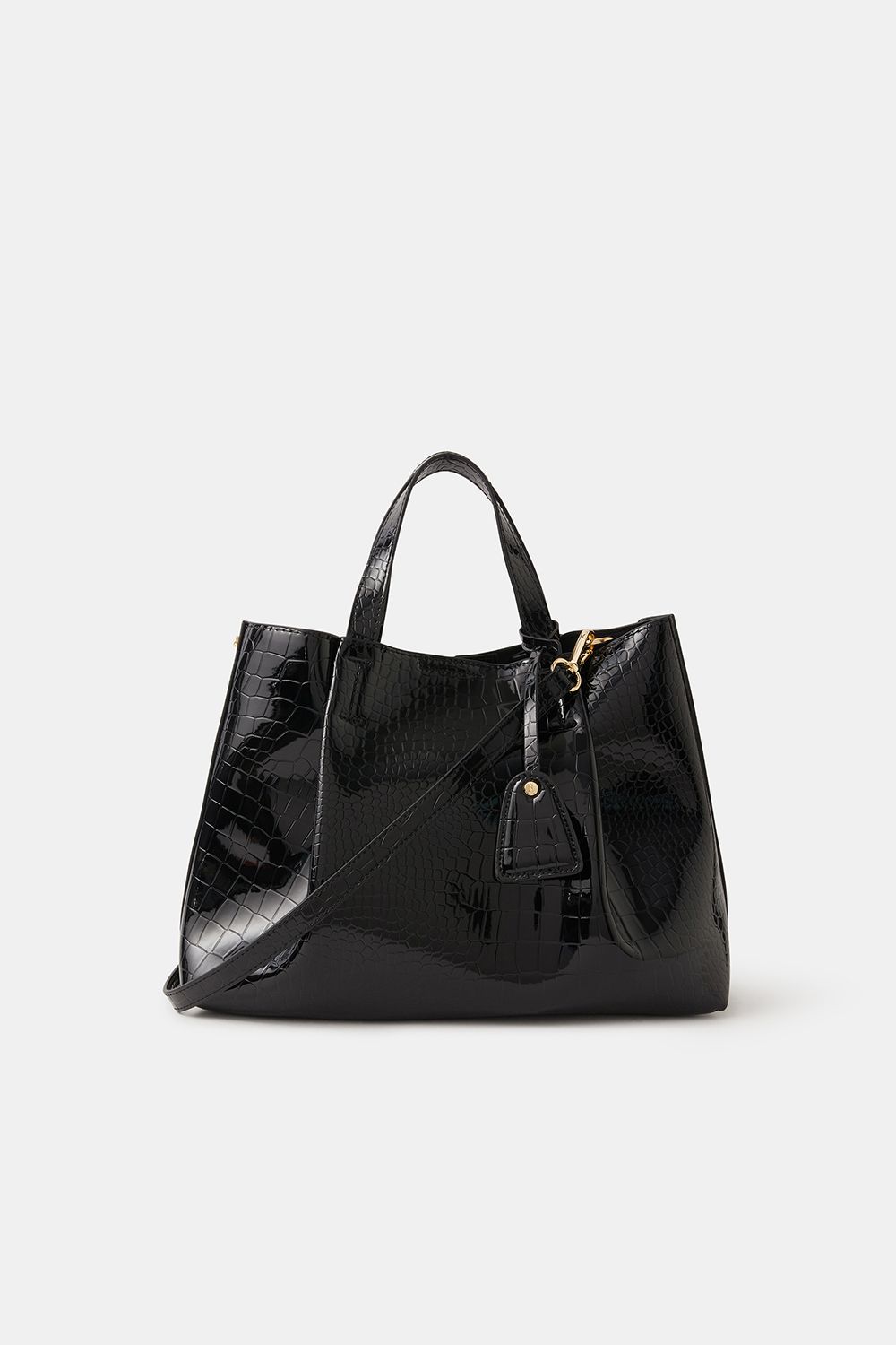 Faux Croc Skin Patent Tote Bag