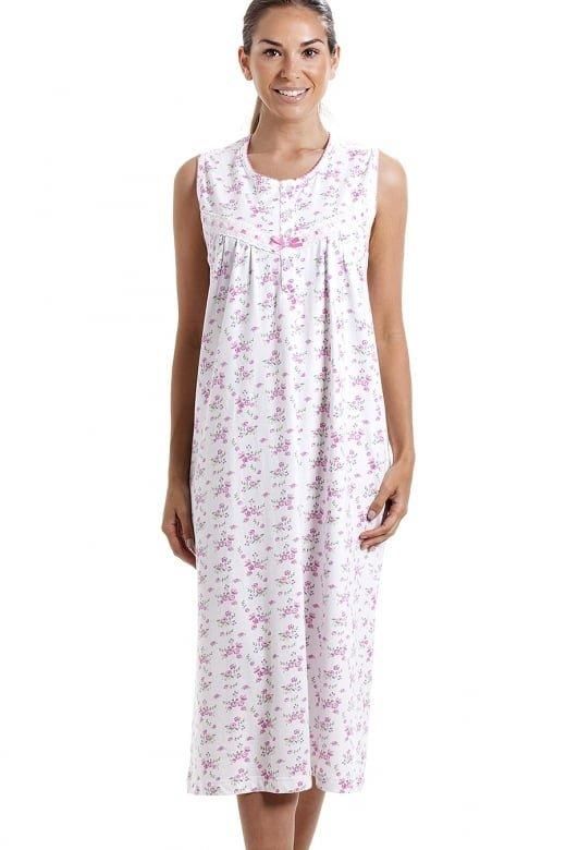 Classic Sleeveless Floral Print Jersey Cotton Nightdress