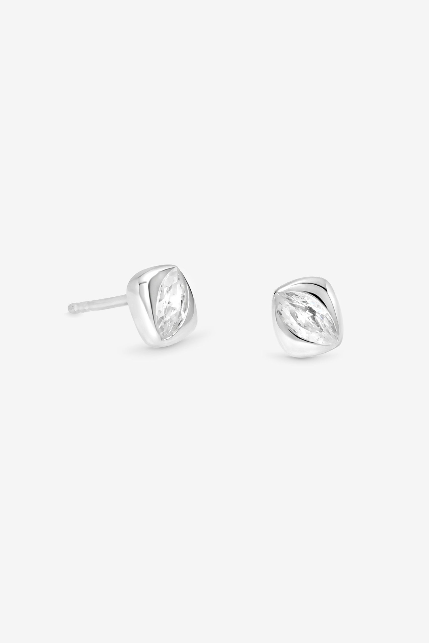 Sterling Silver 925 Polished and Cubic Zirconia Stud Earrings