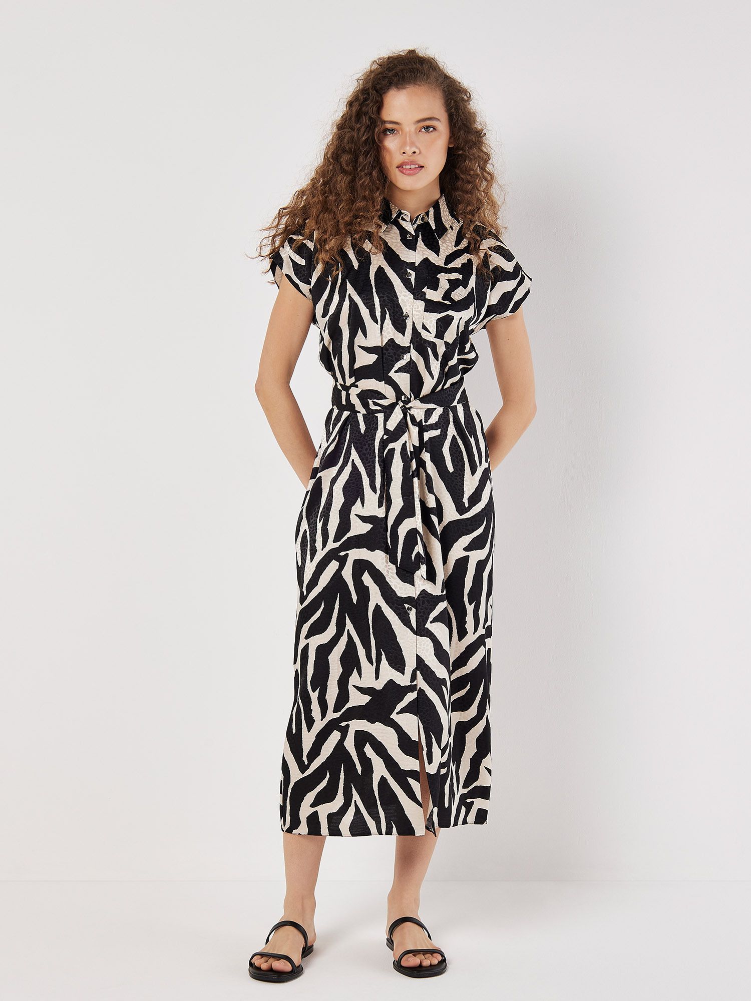 Textured Satin Zebra Print Midi Dress