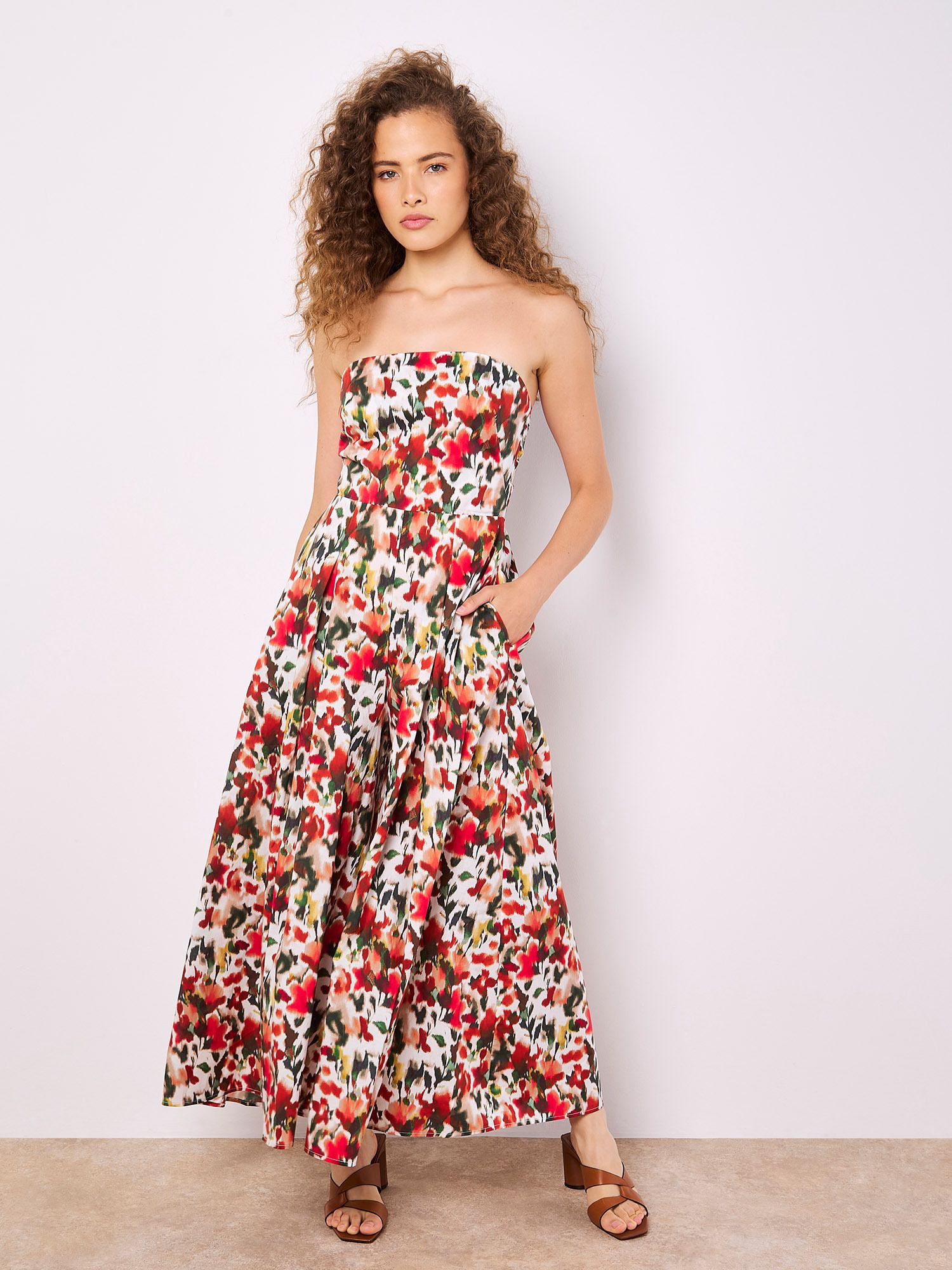 Floral Ikat Palazzo Bandeau Jumpsuit