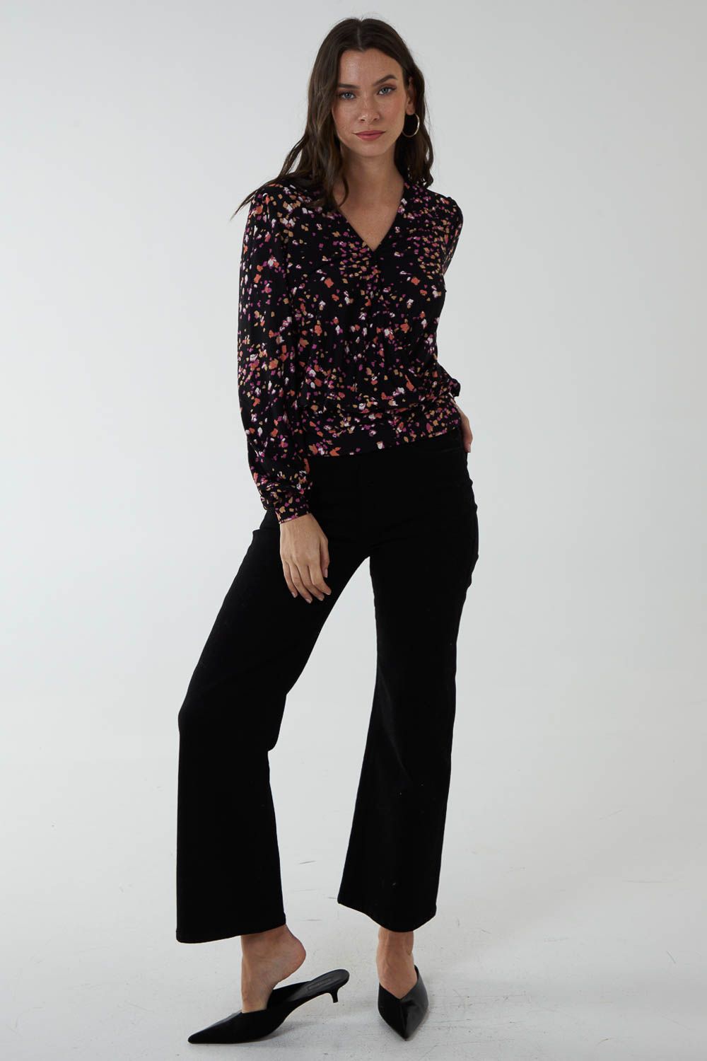 Wrap Front Deep Hem Band Top