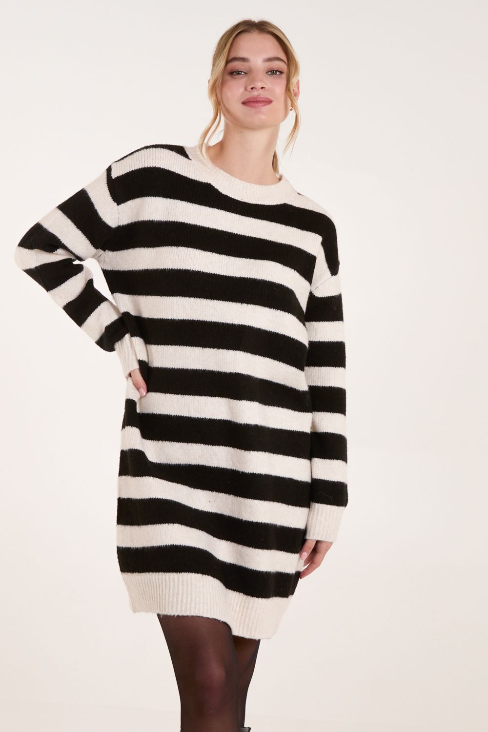 Wide Stripe Crew Neck Jumper Dress