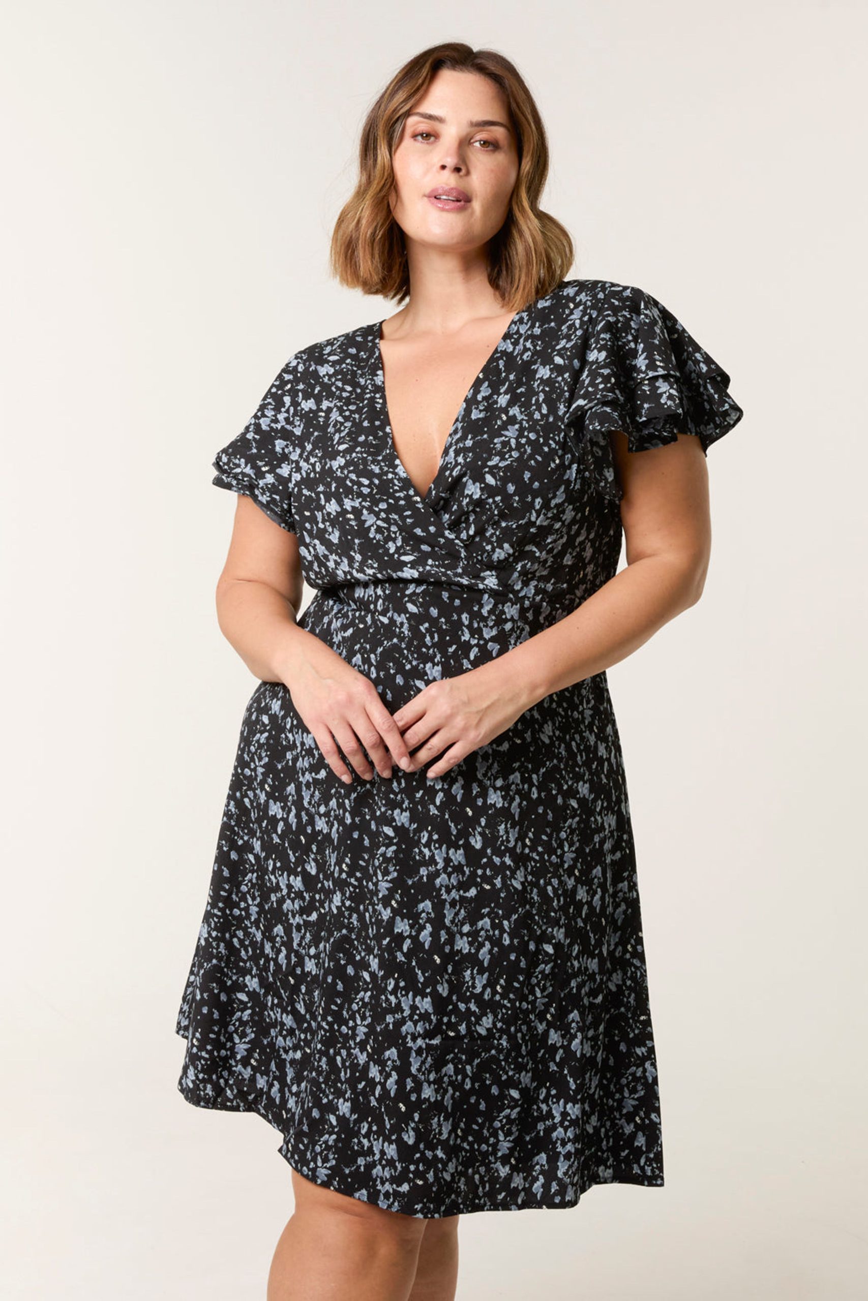 Black Curve Frill Sleeve Mini Dress