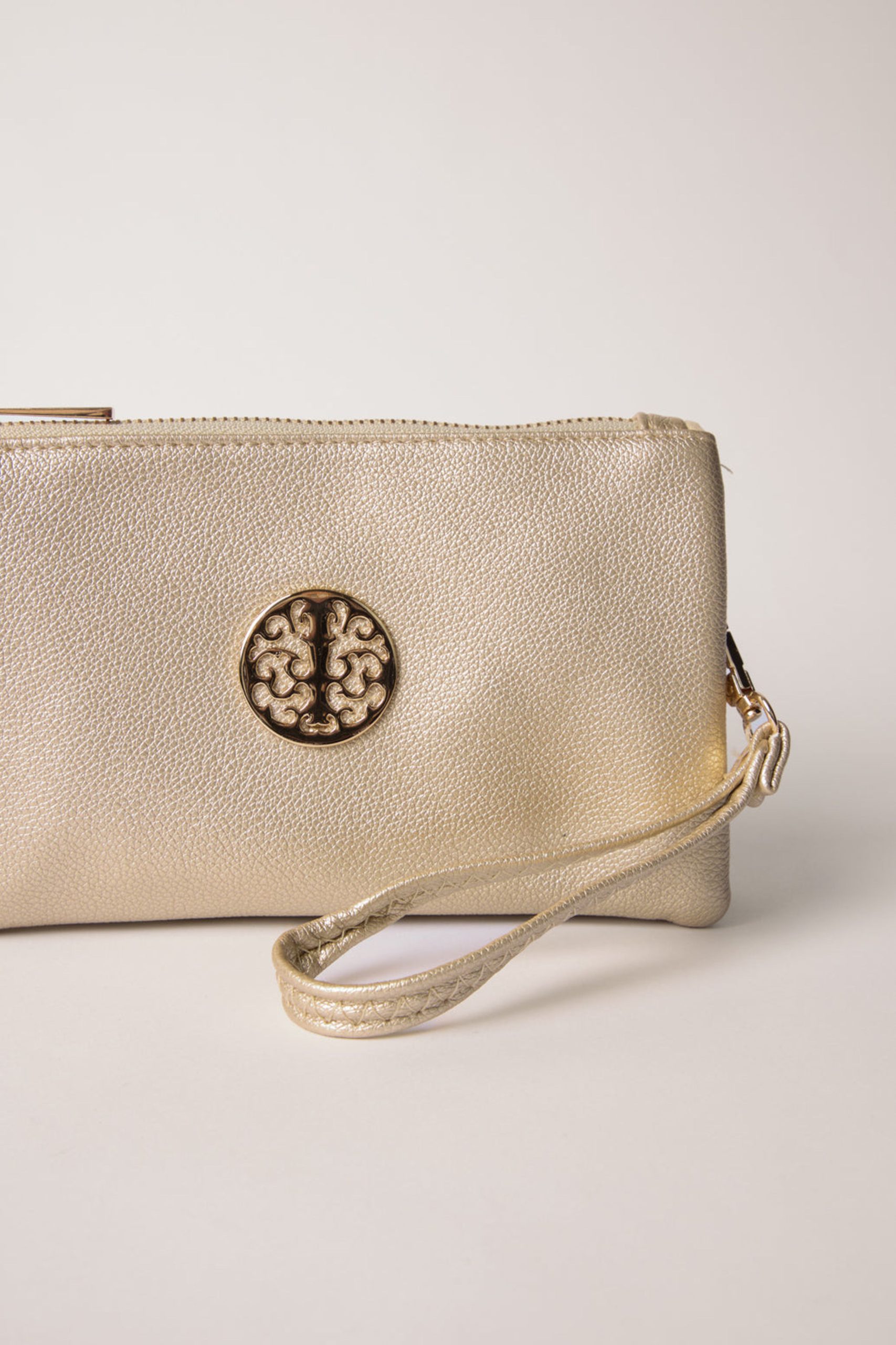 Detailed Zip Up Purse With Detachable Strap