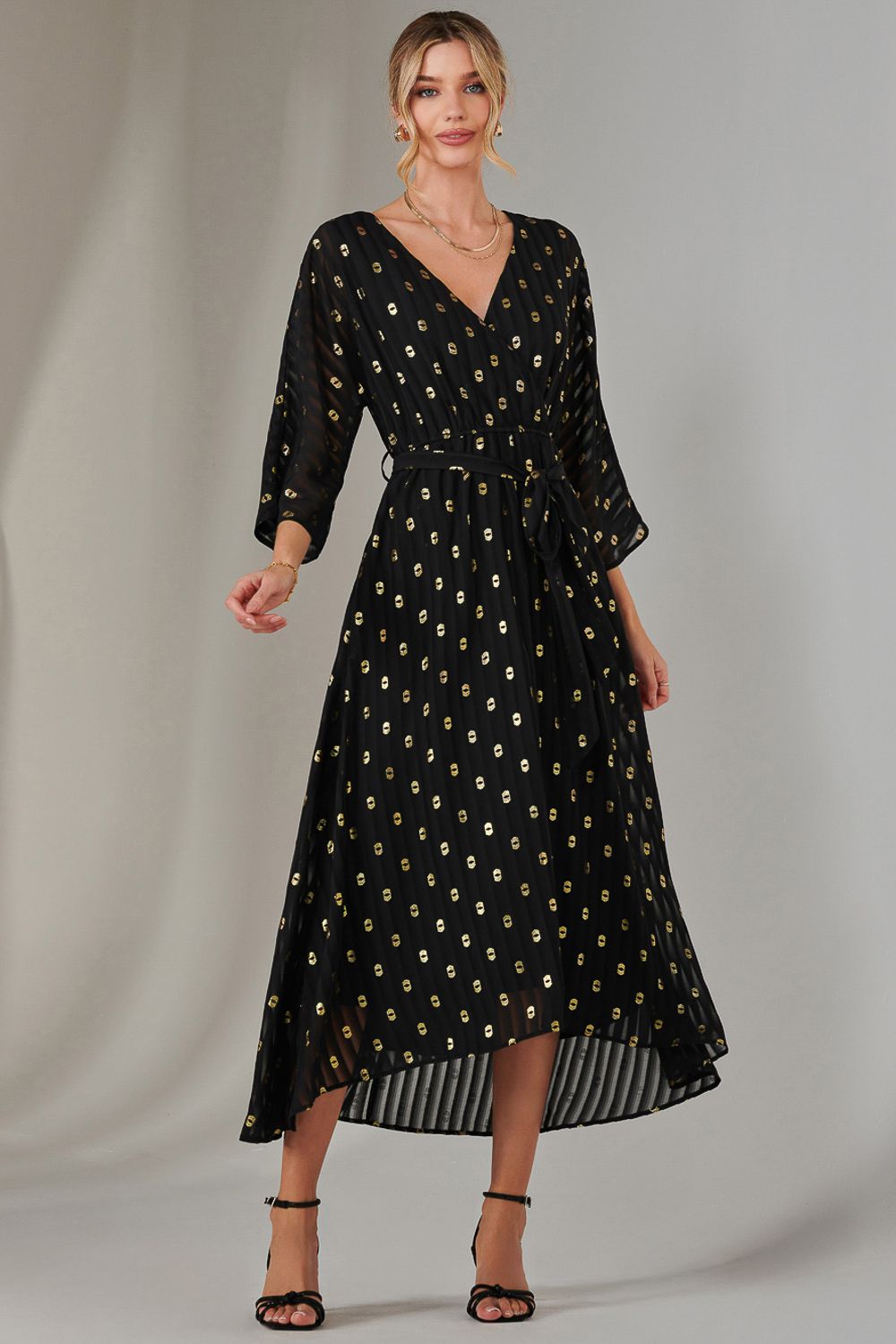 Plain Gold Spot Chiffon Dress