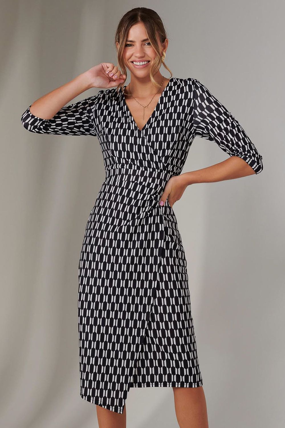3/4 Sleeve Wrap Shift Dress