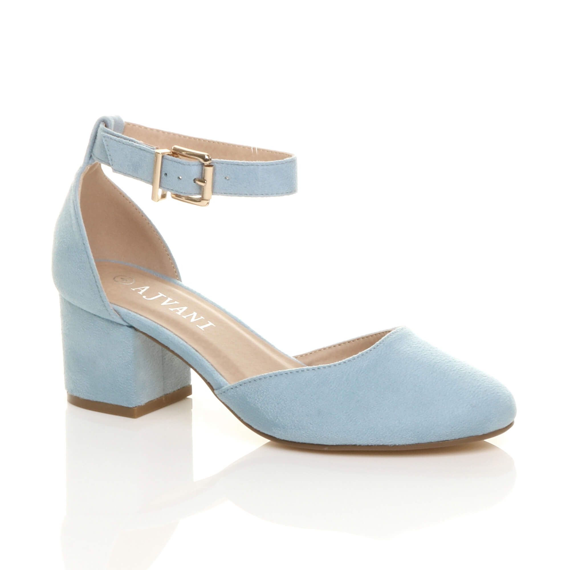 Mid Block Heel Ankle Strap Faux Suede 2 Part Heels