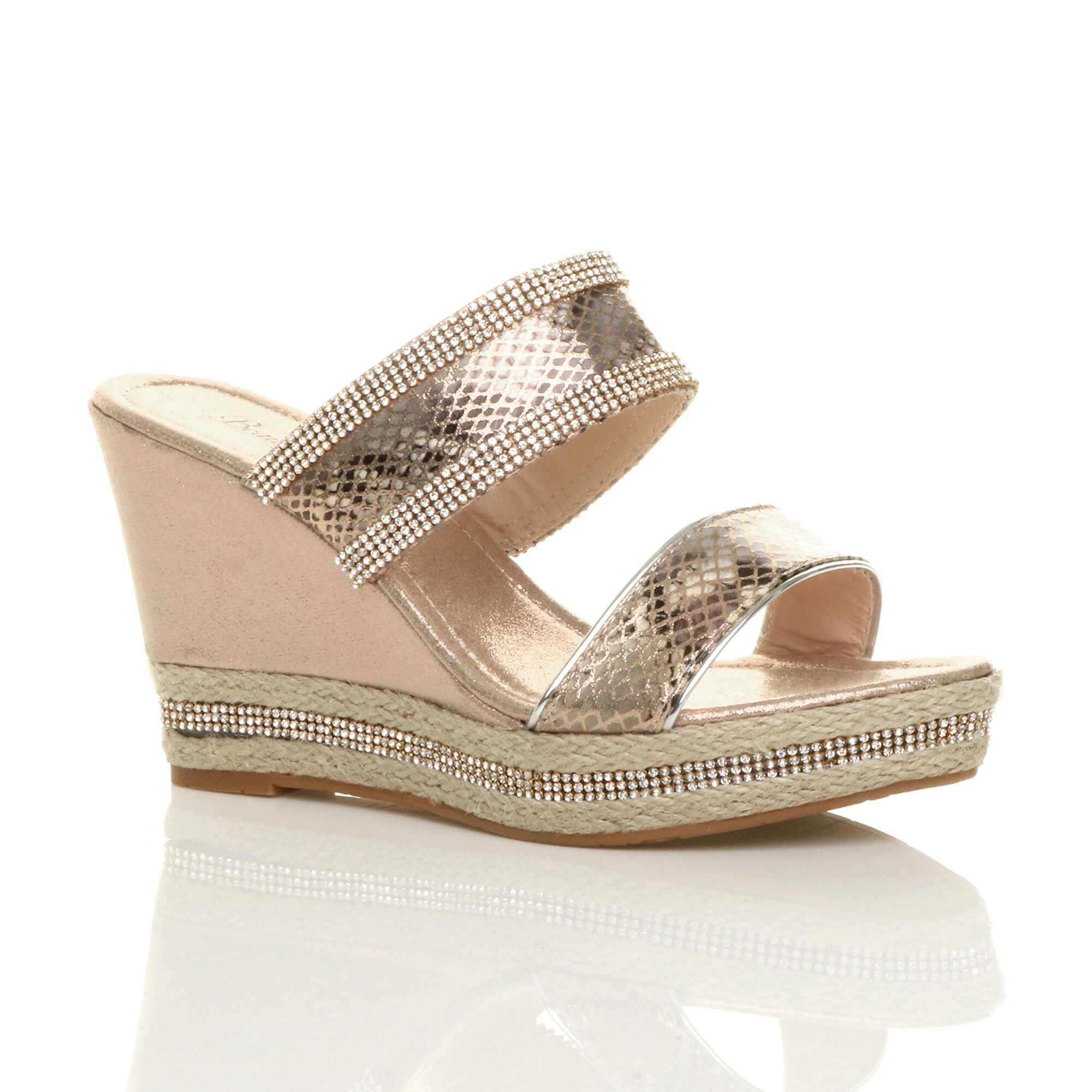 High Wedge Heel Strappy Mule Espadrille Sandals