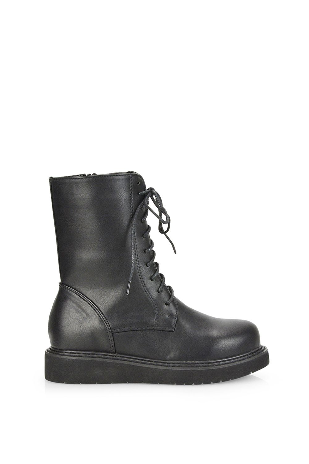 'Lizzo' Flat Chunky Sole Zip-Up Flatform Lace up Ankle Biker Boots