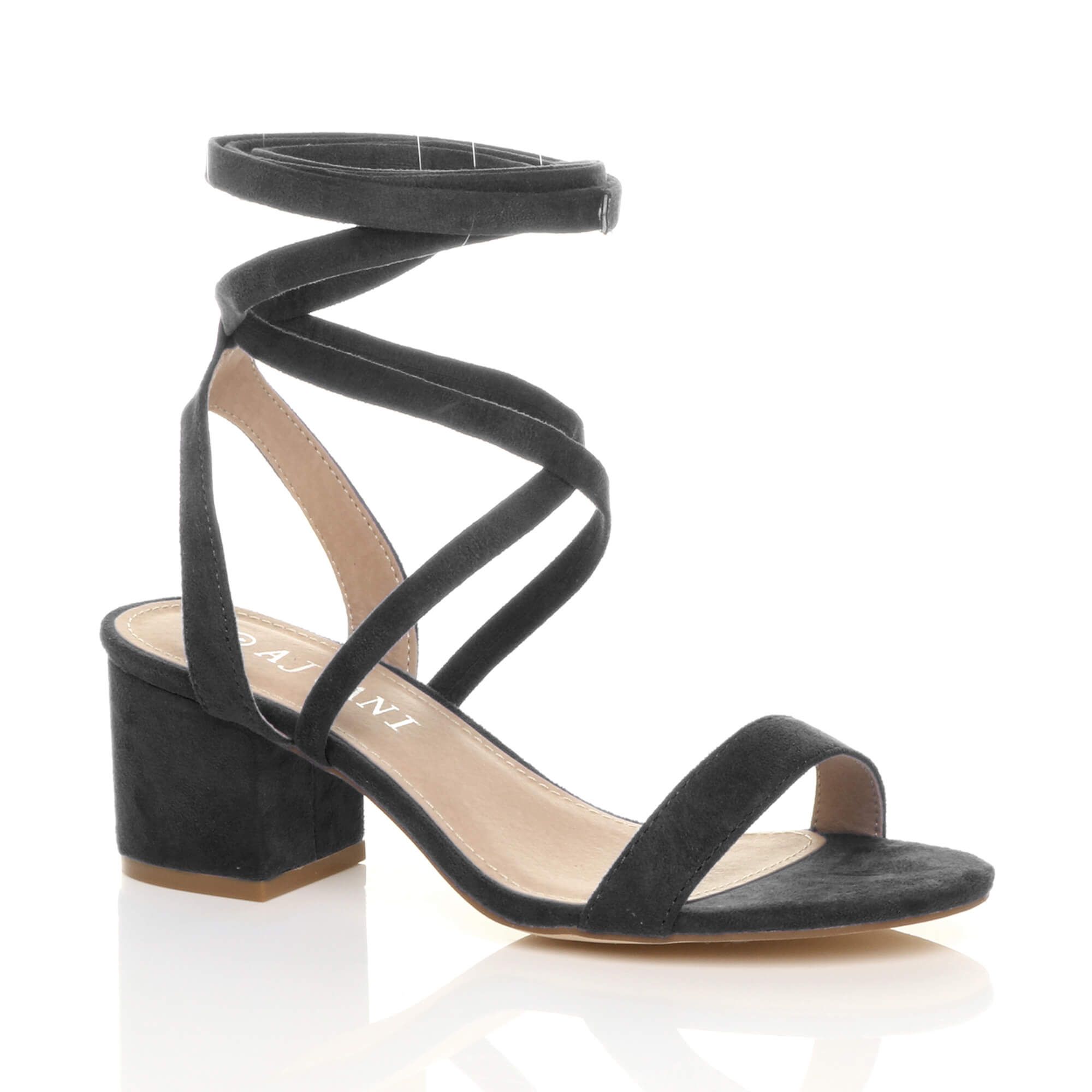 Mid Block Heel Tie Up Faux Suede Heeled Sandals