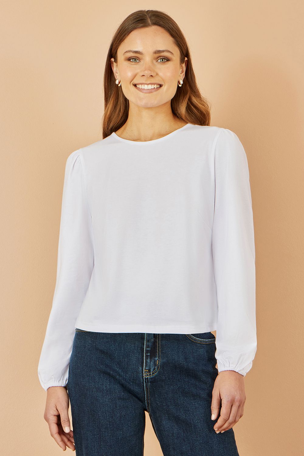 White Stretch Cotton Jersey Long Sleeve Top