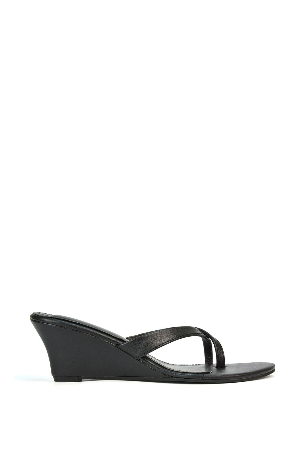 'Hattie' Leather Low Wedge Heel Sandal Shoes With Toe Post