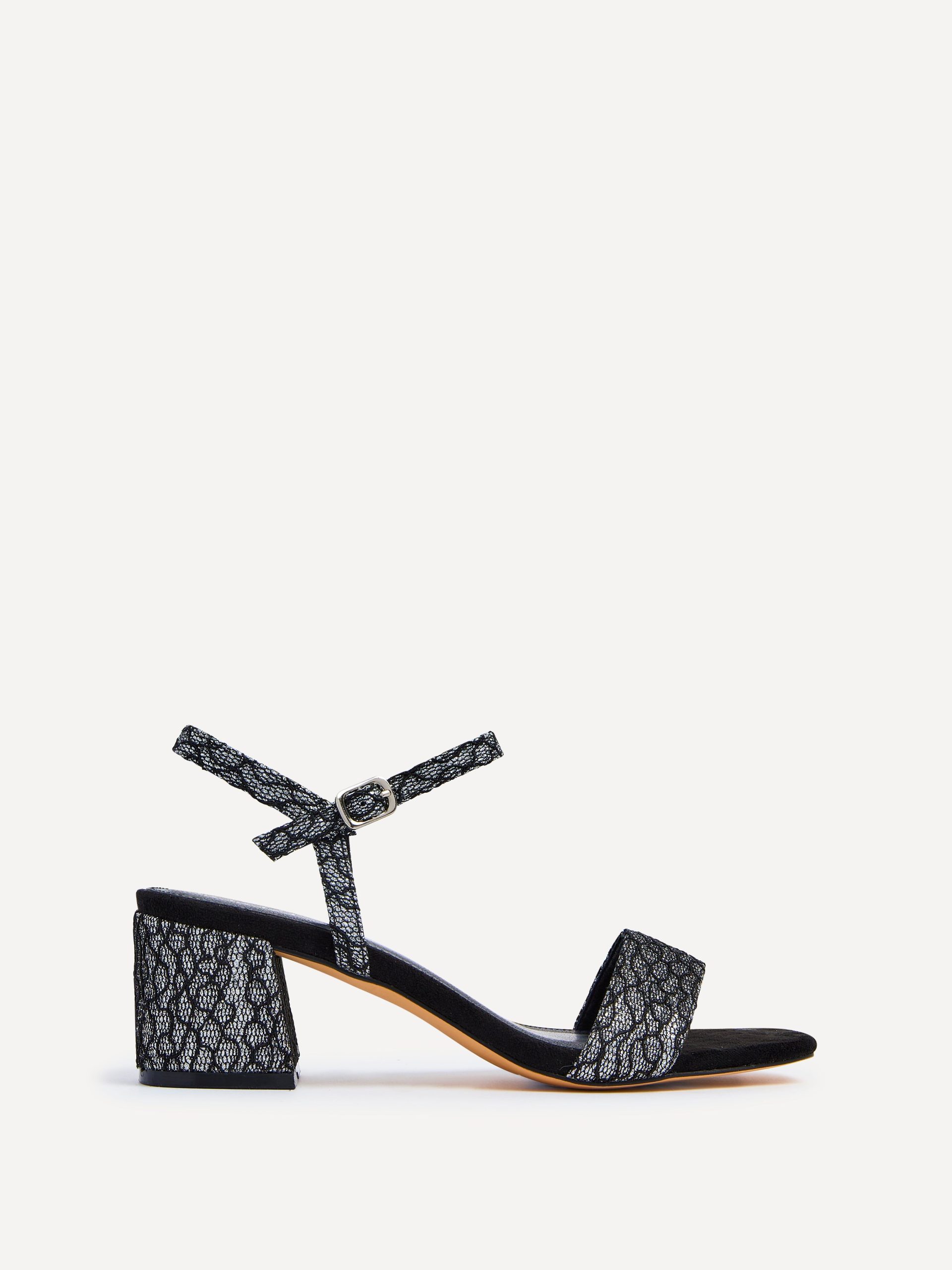 Amari Black & Silver Glitter Barely There Block Heeled Sandals