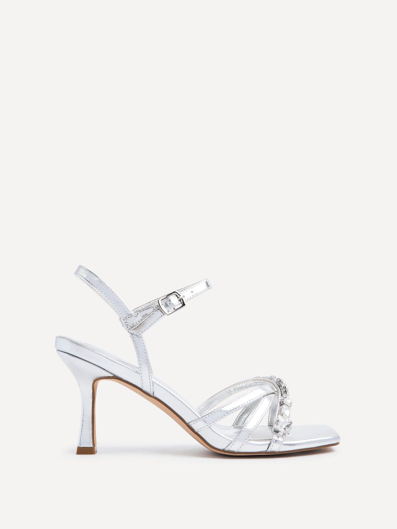 Eva Silver Faux Leather Diamante Embellished Heels