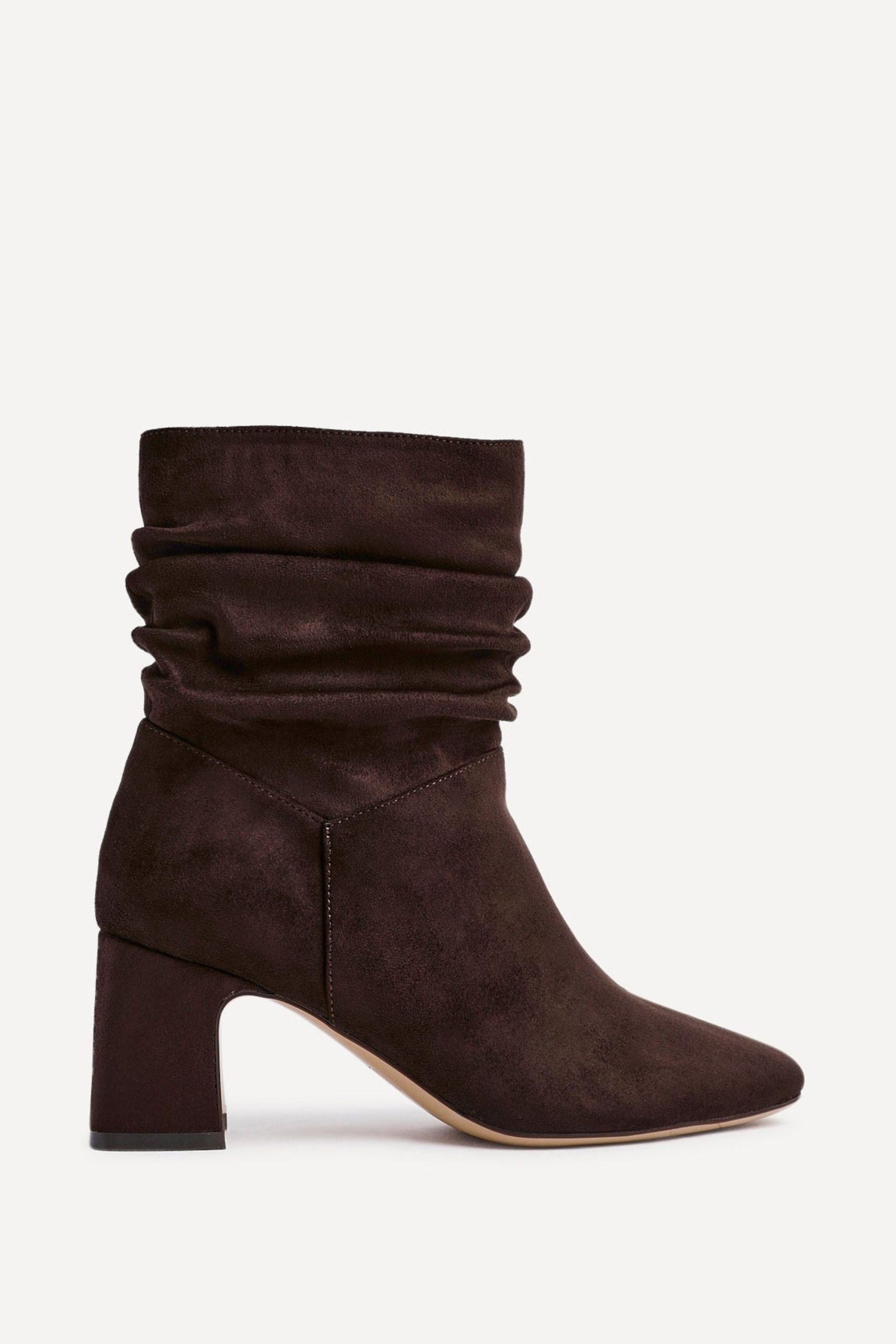 Maven Brown Faux Suede Ruched Block Heel Ankle Boot
