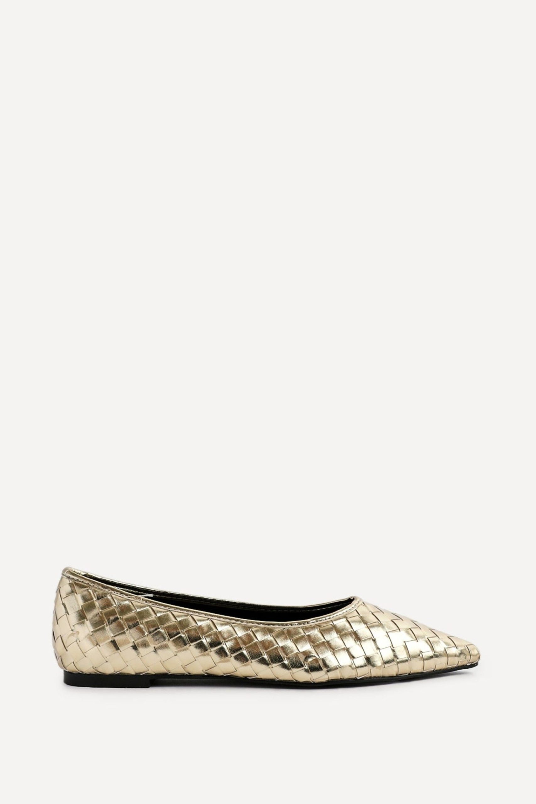 Talina Gold Faux Leather Woven Pointed Toe Ballet Flats