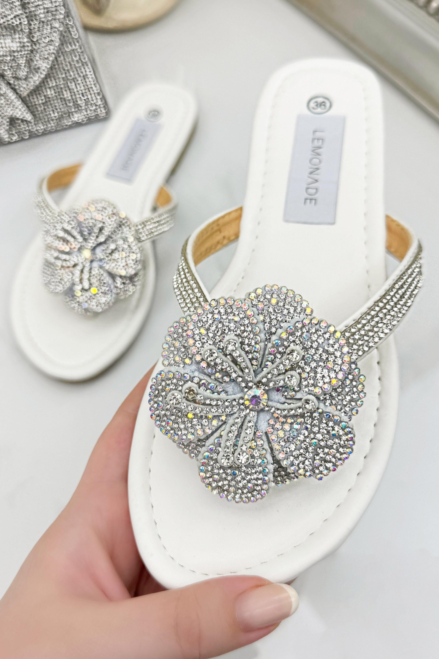 Sparkly Flower Flip Flops