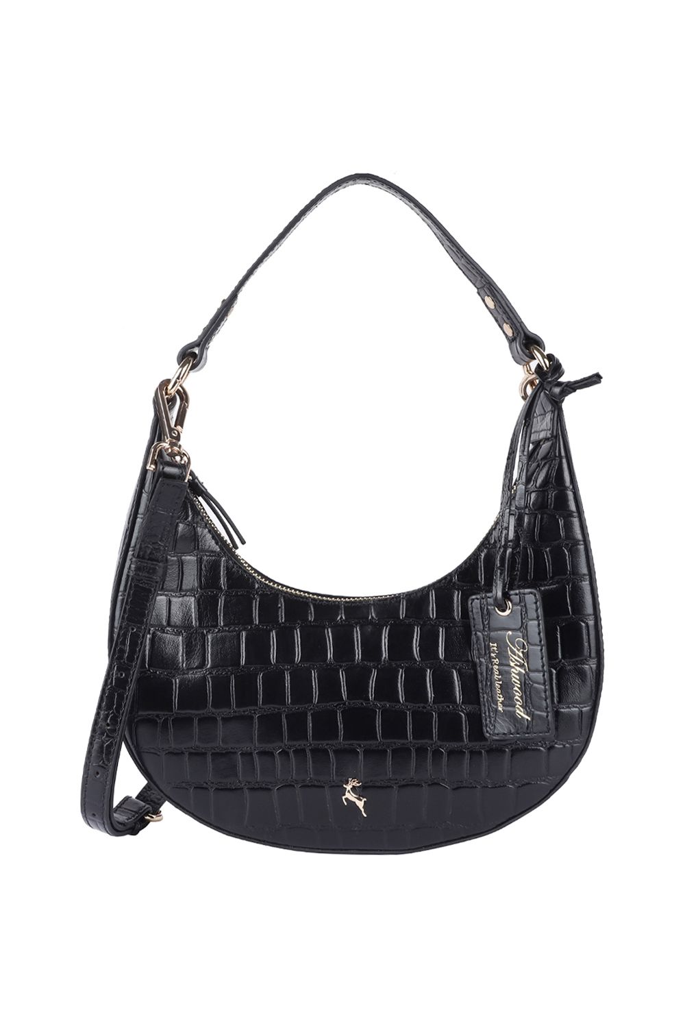'Chic' Croc Embossed Leather Medium Saddle Shoulder Bag