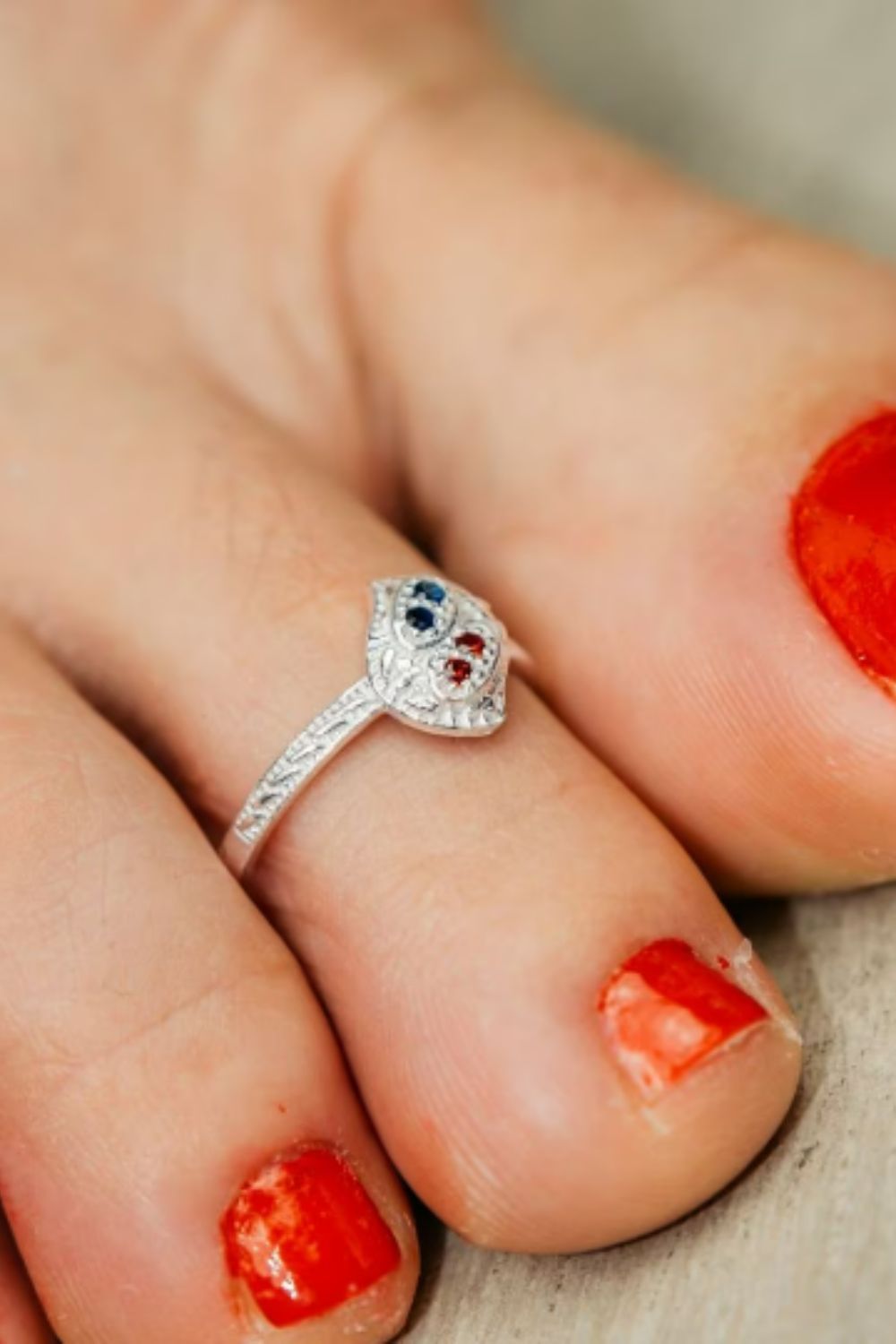 1 Pcs 925 Silver Colourful Green Red Zircon Boho Indian Bichiya Toe Ring