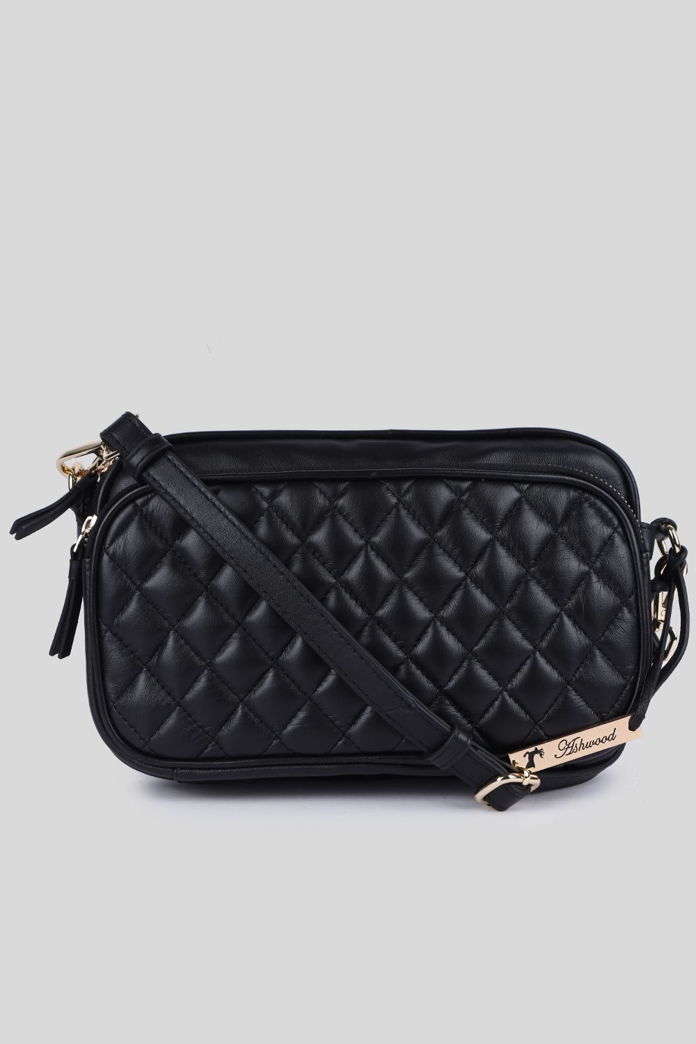 'Bellezza Romana' Real Leather Twin Zip Quilted Crossbody Bag