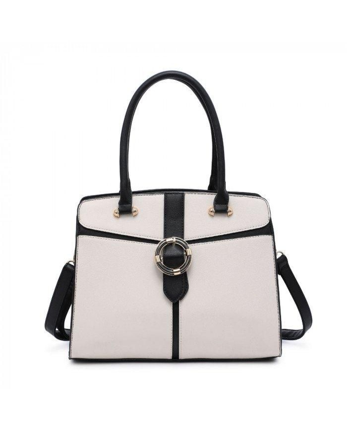 Top Zip Buckle Colour Block Tote Bag