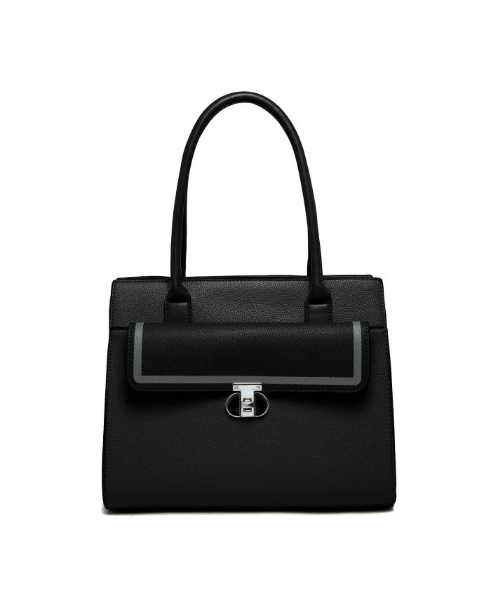 Twist Lock Top Zipped Colourblock Tote Bag