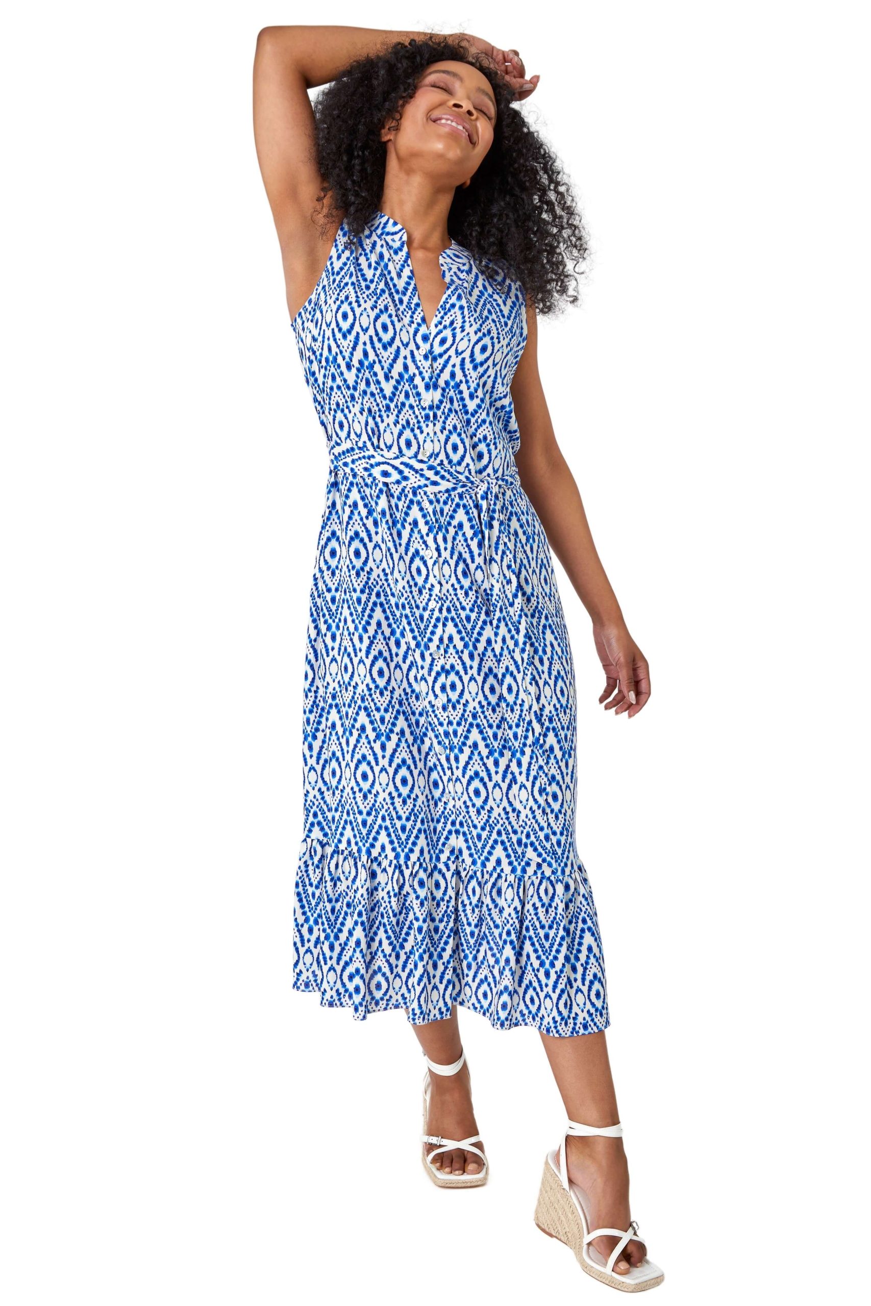 Petite Aztec Print Frill Shirt Dress