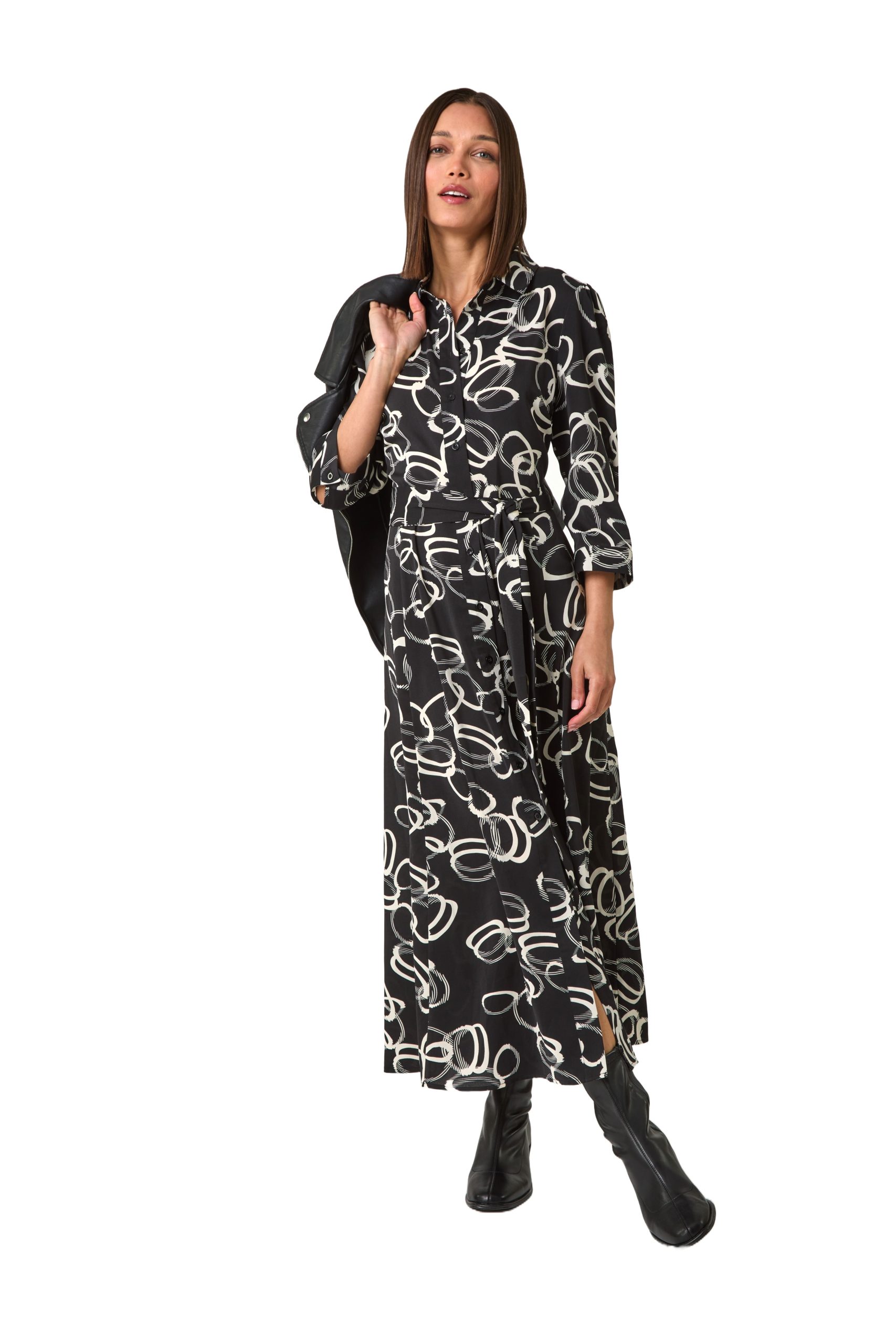 Abstract Circle Print Midi Shirt Dress